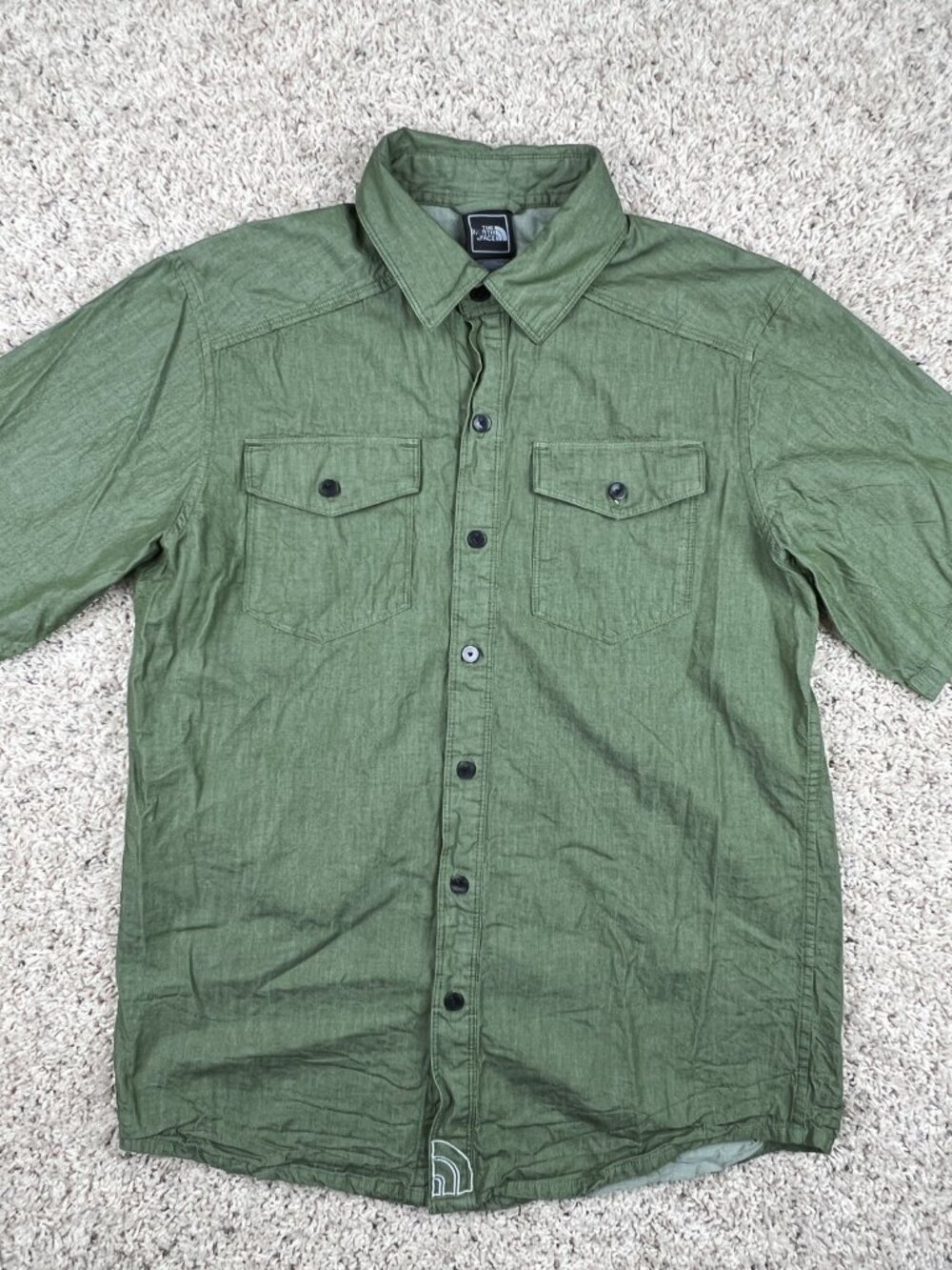 The North Face Shirt Men Small Green Solid Short Sleeve Button Up Outdoor Casual